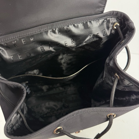 Ted Baker Backpack Black Nylon‎ Rucksack Gold Accent Drawstring Brand New - Picture 10 of 16